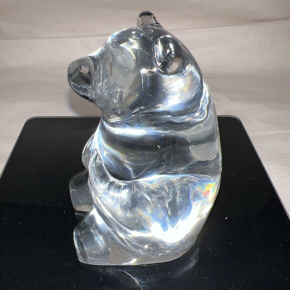 VINTAGE ORREFORS SWEDEN ART GLASS CRYSTAL SITTING BEAR FIGURINE PAPERWEIGHT - Picture 2 of 4